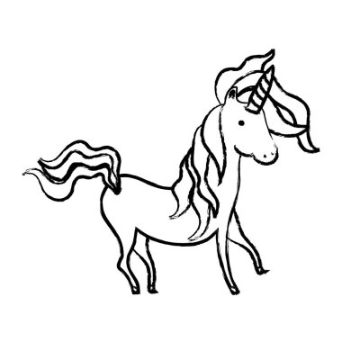 Grunge güzellik unicorn boynuz ve güzel saçları vektör çizim ile