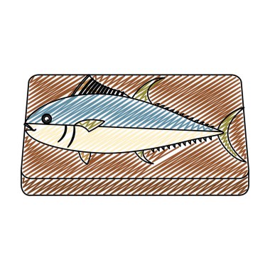 Balık yemi ağaç kesme tahtası vektör resimde doodle