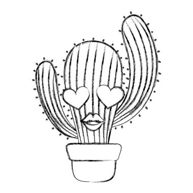 Grunge kawaii seviyorum kaktüs çöl bitki vektör çizim