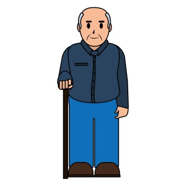 renkli yaşlı adam giysi ve baston vektör çizim