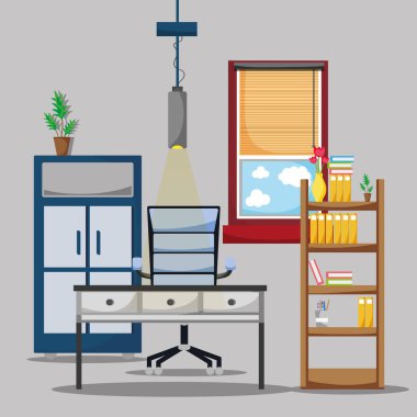 ofis resepsiyon ve aksesuarları düz vektör çizim çalışmak