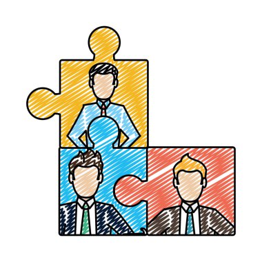 Doodle oyun puzzle parçaları işadamları başarı vektör çizim ile