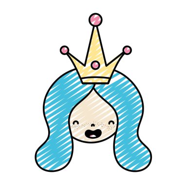 kadın baş uzun saçlı ve taç vektör çizim doodle