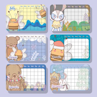 Takvim olayı şirin hayvan tasarımı vektör çizim ile