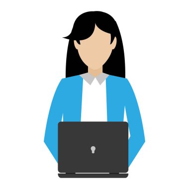 şık iş kadını başarı ile dizüstü bilgisayar teknoloji vektör çizim