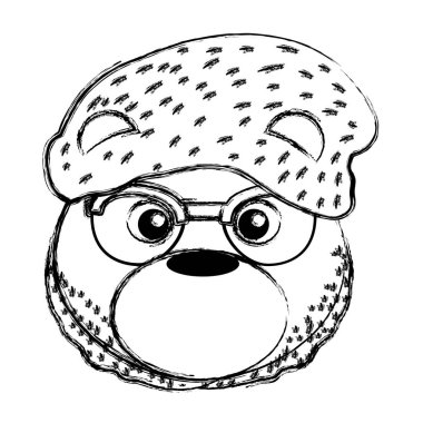 Grunge sevimli ayı baş hayvan şapka ve gözlük vektör çizim ile