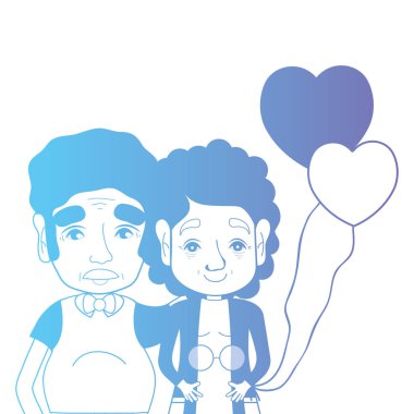 satır çift togeter saç modeli ve kalp balonlar vektör çizim ile