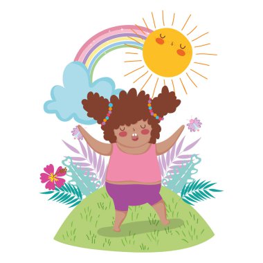 gökkuşağı ve güneş vektör çizim ile bitkilerde zevk kız