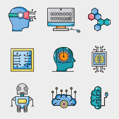 yapay zeka teknolojisi Dijital bilim vektör çizim ile ayarla