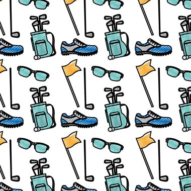 Doodle profesyonel golf spor şeyler arka plan vektör çizim