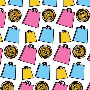 renk shoppig çanta ve sikke para birimi arka plan vektör çizim