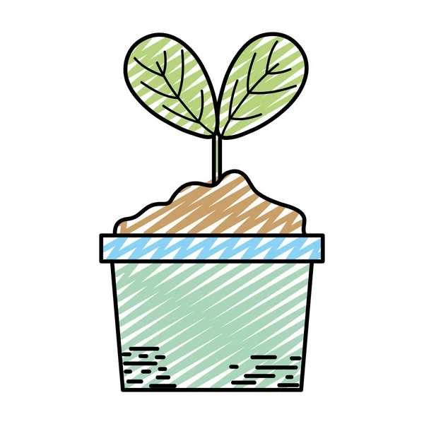 Doodle Φυσικά Φύλλα Φυτών Μέσα Εικονογράφηση Φορέα Σχεδιασμό Του Γλάστρα — Διανυσματικό Αρχείο