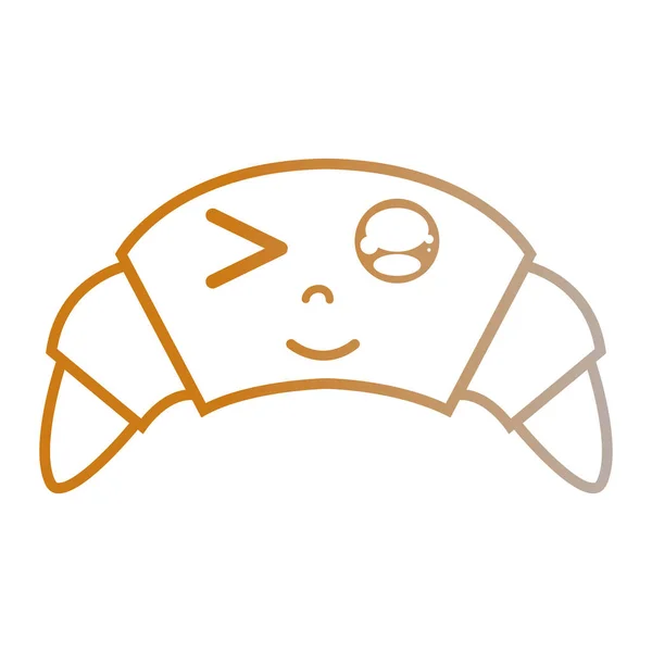Linie Kawaii Roztomilý Šťastný Croissant Chléb Vektorové Ilustrace — Stockový vektor