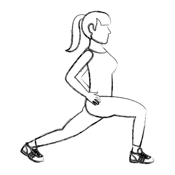 Grunge Frau Schleppt Jeden Bein Fitness Trainingsvektor Illustration — Stockvektor