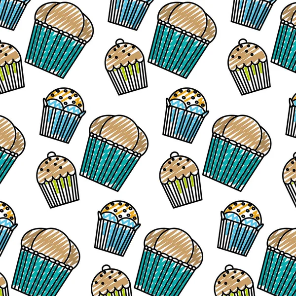 Doodle Heerlijke Zoete Muffin Dessert Achtergrond Vectorillustratie — Stockvector