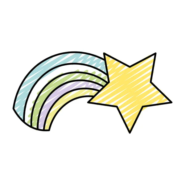 Doodle Skinande Stjärna Med Rainbow Väder Himmel Vektorillustration — Stock vektor