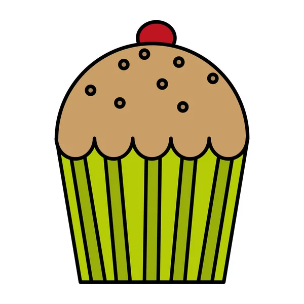 Kleur Heerlijke Zoete Muffin Dessert Met Cherry Vectorillustratie — Stockvector