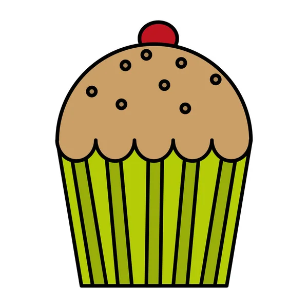 Couleur Délicieux Dessert Muffin Sucré Avec Illustration Vectorielle Cerise — Image vectorielle