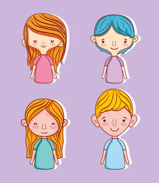 Set Simpatici Bambini Cartoni Animati Collezione Grafica Grafica Vettoriale Illustrazione — Vettoriale Stock