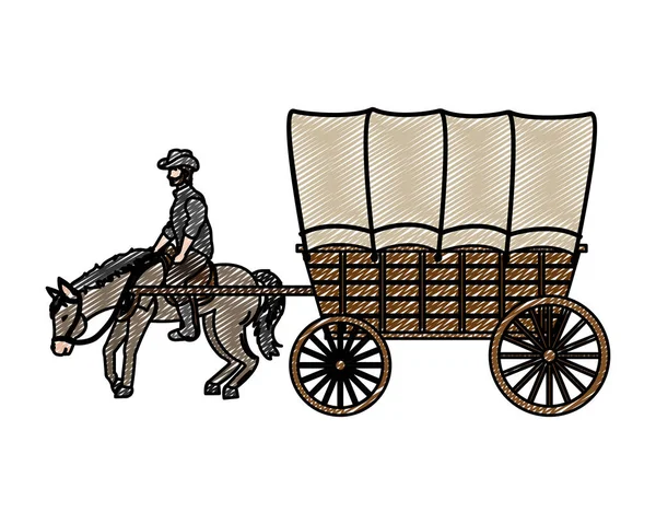 Каракули Лошади Векторной Иллюстрацией Транспортного Средства Перевозки Кареты — стоковый вектор