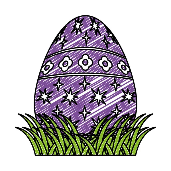Doodle Uovo Pasqua Con Stelle Fiori Decorazione Vettoriale Illustrazione — Vettoriale Stock