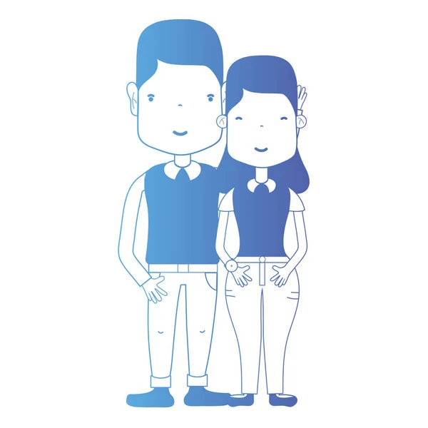 Casal Linha Juntamente Com Penteado Roupas Ilustração Vector — Vetor de Stock