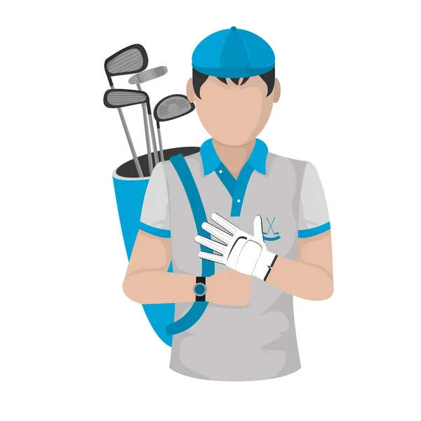 Homme Golf Avec Gant Chauves Souris Intérieur Sac Vectoriel Illustration — Image vectorielle