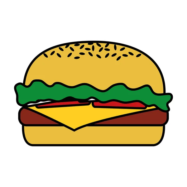 Cor Delicioso Hambúrguer Lanche Insalubre Alimento Vetor Ilustração — Vetor de Stock