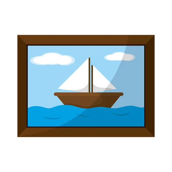 帆船在海上图片与框架设计矢量插图 — 图库矢量图片