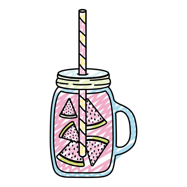 Doodle Lahodné Meloun Ovocný Smoothie Nápoj Vektorové Ilustrace — Stockový vektor