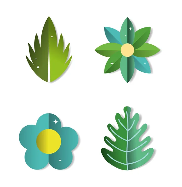 Conjunto Papel Arte Naturaleza Iconos Colección Vector Ilustración Diseño Gráfico — Vector de stock