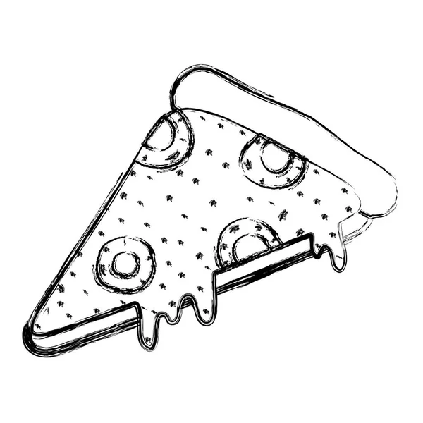 Grunge Pyszny Kawałek Pizzy Ilustracji Wektorowych Jedzenie Sera — Wektor stockowy