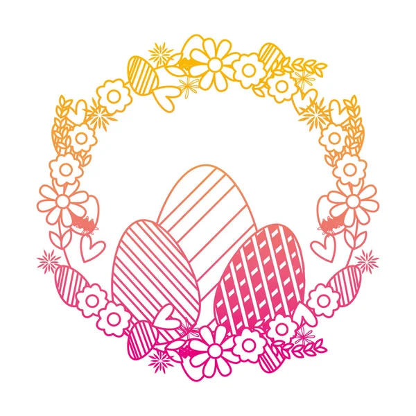 Línea Degradada Huevos Pascua Decoración Con Flores Círculo Diseño Vector — Vector de stock
