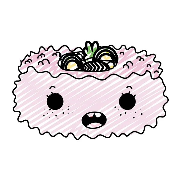 Doodle Kawaii Nigiri Sushi Mignonne Illustration Vectorielle Alimentaire Japonaise — Image vectorielle