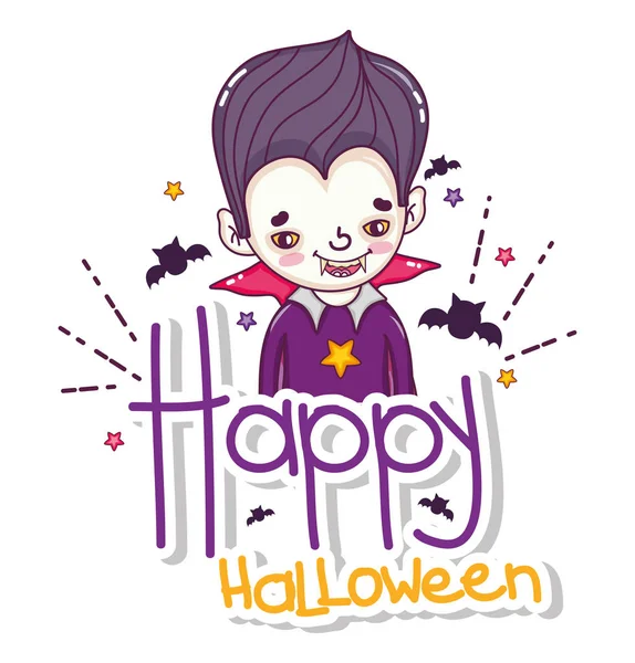 Happy Halloween Vampier Met Vleermuizen Cartoons Vector Illustratie Grafisch Ontwerp — Stockvector