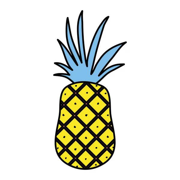 Ligne Couleur Délicieux Ananas Fruit Bio Nutrition Vecteur Illustration — Image vectorielle