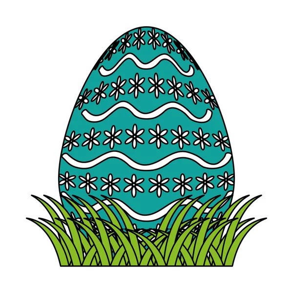 Color Huevo Pascua Con Olas Flores Forma Decoración Vector Ilustración — Vector de stock