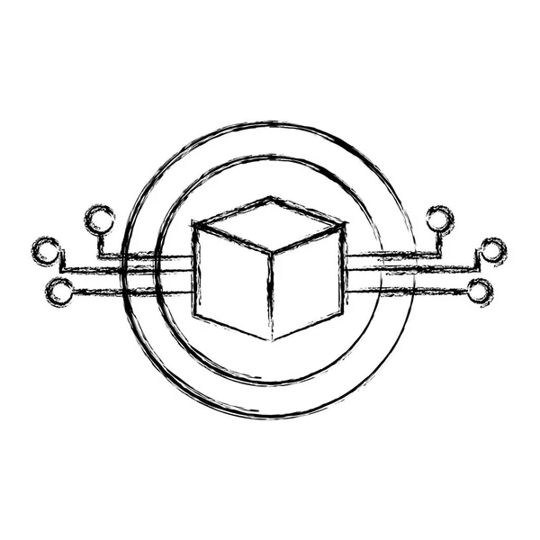 Programa Circuitos Cubo Grunge Ilustración Vectores Información Artificial — Archivo Imágenes Vectoriales