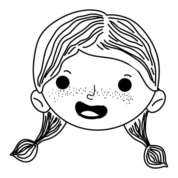 Лінія Щаслива Дівчинка Голова Зачіскою Векторні Ілюстрації — стоковий вектор