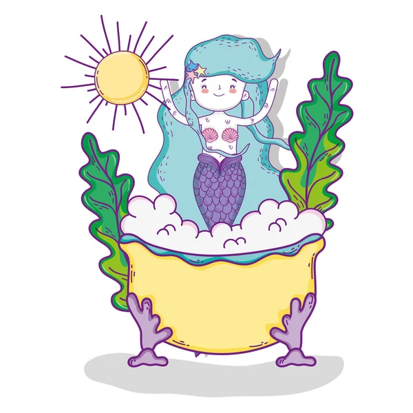 植物や太陽のベクトル図を持つバースの人魚女 — ストックベクタ