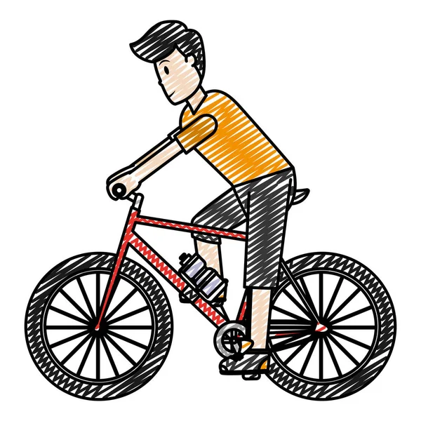 Doodle Hombre Paseo Bicicleta Estilo Vida Saludable Vector Ilustración — Vector de stock