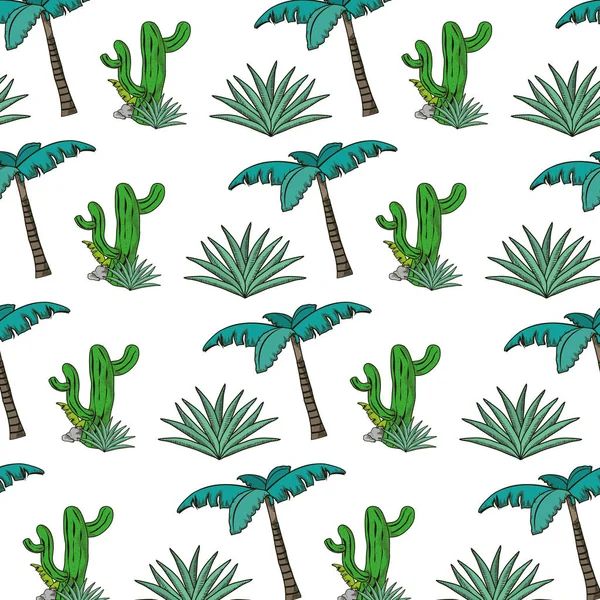 Planta Cactus Con Avaceas Palmera Fondo Vector Ilustración — Archivo Imágenes Vectoriales