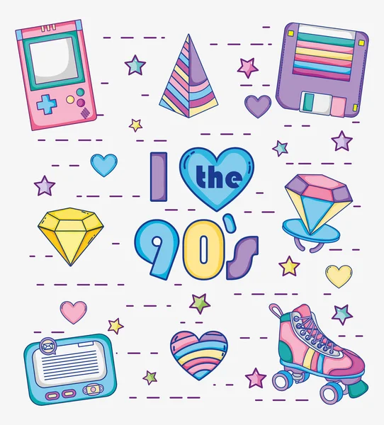 Conjunto 1990 Dibujos Animados Vector Ilustración Diseño Gráfico — Vector de stock