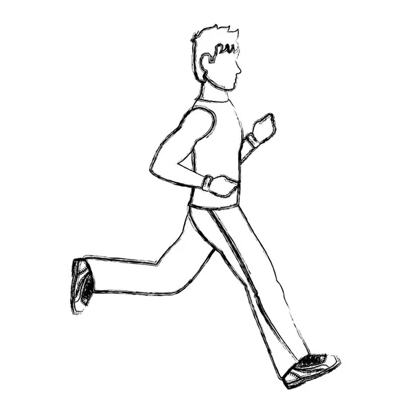 Grunge Fitness Man Running Exercise Training Vector Illustration — Stock Vector