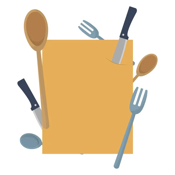 Emblème Avec Couverts Ustensiles Cuisine Illustration Vectorielle — Image vectorielle