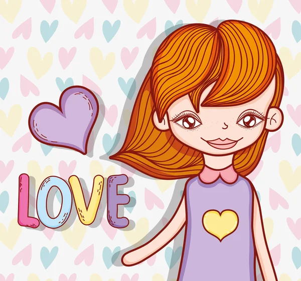 Lindo Peinado Chica Con Corazón Amor Mensaje Vector Ilustración — Archivo Imágenes Vectoriales