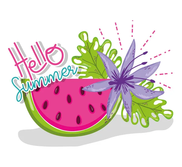 Hallo Sommer Wassermelone Und Blume Cartoons Vektor Illustration Grafik Design — Stockvektor