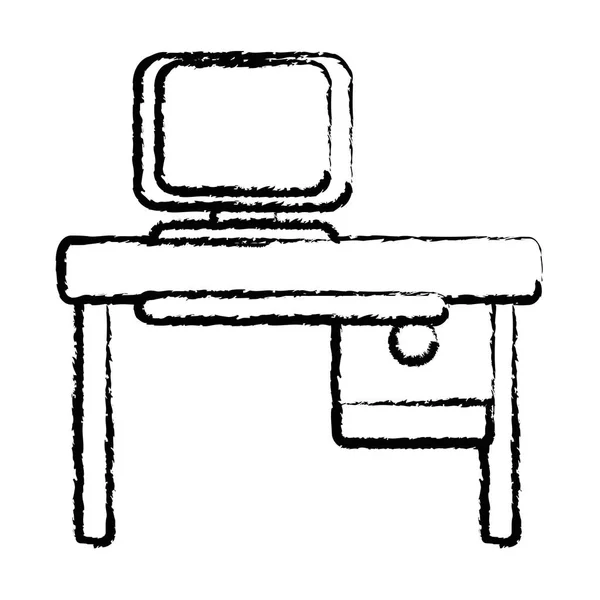 コンピューター技術と木製デスク ベクトル イラスト図事務所 — ストックベクタ