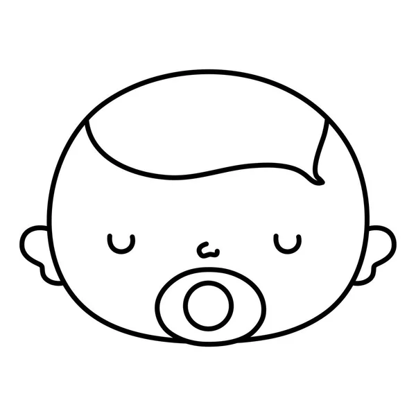 Línea Lindo Bebé Niño Cabeza Con Chupete Vector Ilustración — Vector de stock