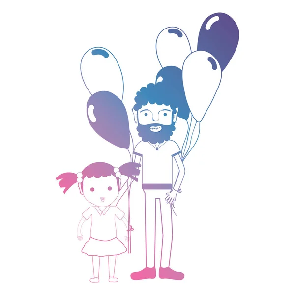 Line Father Dauther Together Balloons Design Vector Illustration — Stock Vector